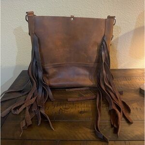 Fringe Hill purse, genuine brown leather